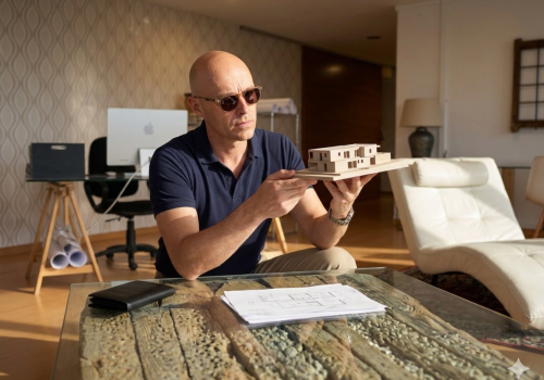 toni a la ofi subjectant maqueta i planells